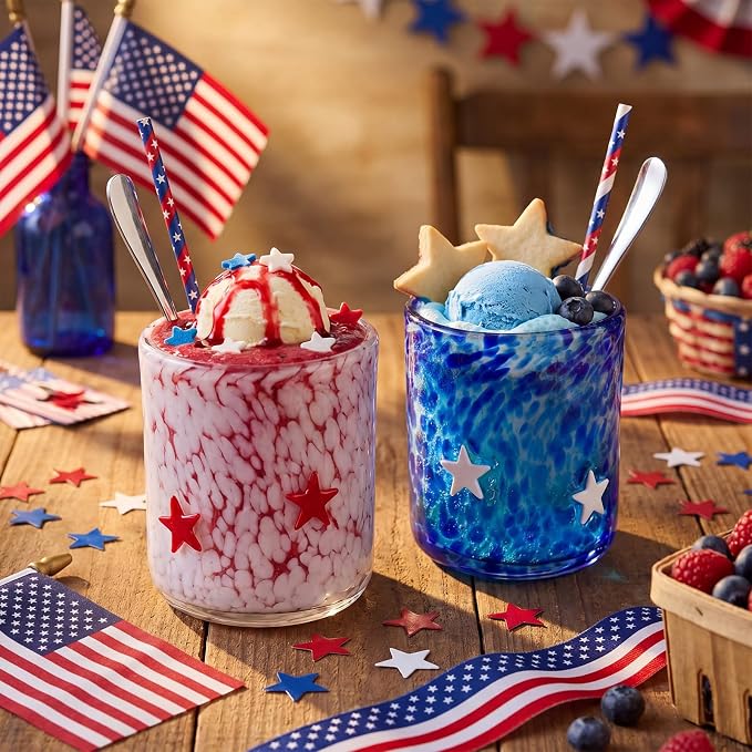 SiliFine 2 Pcs Patriotic Star Icon Juice Glasses - 14oz 250th Anniversary - Image 2