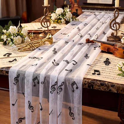 4 Pcs Music Notes Table Runner 29 x 70 Inch Glitter Black Musical Note Tulle - Image 3