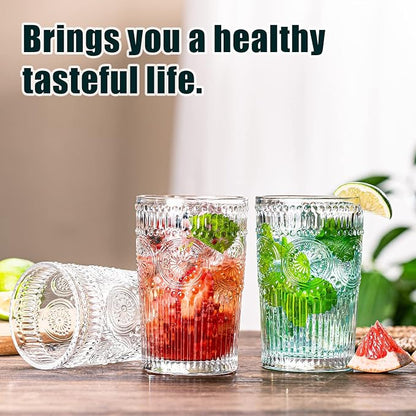 Vintage Drinking Glasses Set of 12, Textured Clear Striped Glass Cups-6 - Image 4