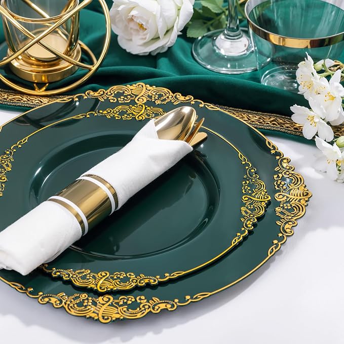 Nervure 100Pcs 10.25'' Green Plastic Plates, Party Plates - Image 2