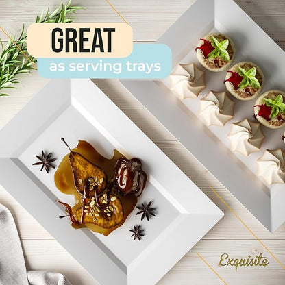 Exquisite Plastic Serving Trays For Party - 40 Pcs 7.5 Inch White Serving Platters, Plastic Trays For Food, White Tray, Food Tray Disposable Platters For Parties, Catering & Buffet