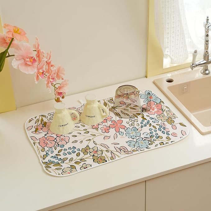 Spring Pink Floral Dish Drying Mat - Image 5