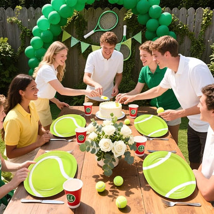 50Pcs Tennis Oval Paper Plates 10" x 12" Large Disposable Heavy Duty Classic Tennis Ball Paper Platters Sports Themed Dessert Plates for Men Women Kids Sports Birthday Party Supplies
