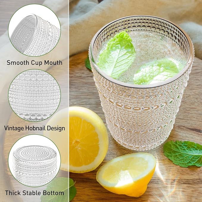 Hobnail Drinking Glasses Set of 12 Kitchen Glass Cups Bar Glassware - Image 3