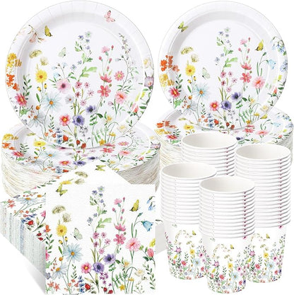 250 Pcs Wildflower Party Decorations Include Spring Summer Floral Paper Plates by Ziliny