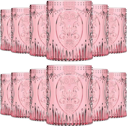 Qinyoung 12 Plastic Vintage Drinking Glasses 8.5oz Stemless Retro Embossed Wine by Qinyoung