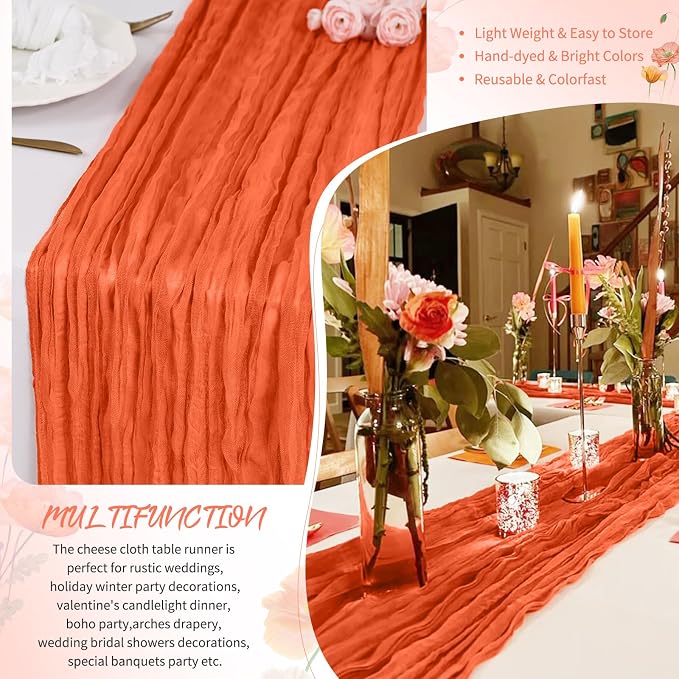 Showgeous 30 Pack Orange Cheesecloth Table Runner, 17 x 108 Inches | Boho - Image 5