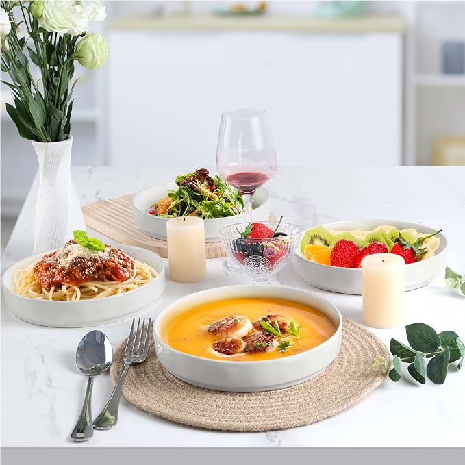 LIANYU 8.25" Wide Shallow Pasta Bowls Set of 4, Deep Dinner Salad Plates | - Image 6