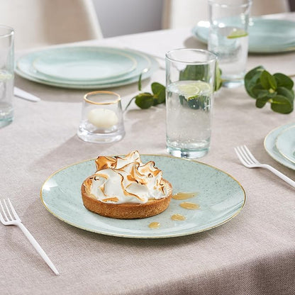 PLASTICPRO 30 Pack Disposable Plastic Plates Heavyweight Granite Look Elegant 10 inch Dinner Plates Green with Gold Rim