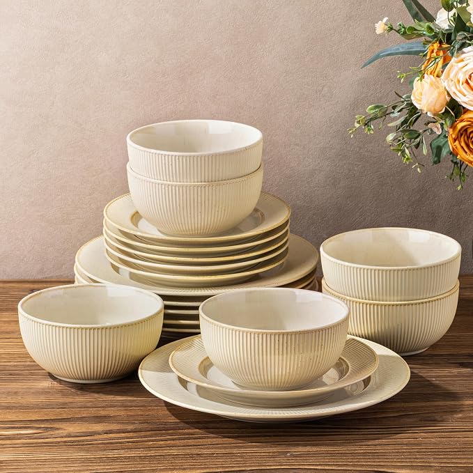 Ceramic Dinnerware Set for 6, 18-Piece Plates and Bowls Set | Lightweight by TheTerra