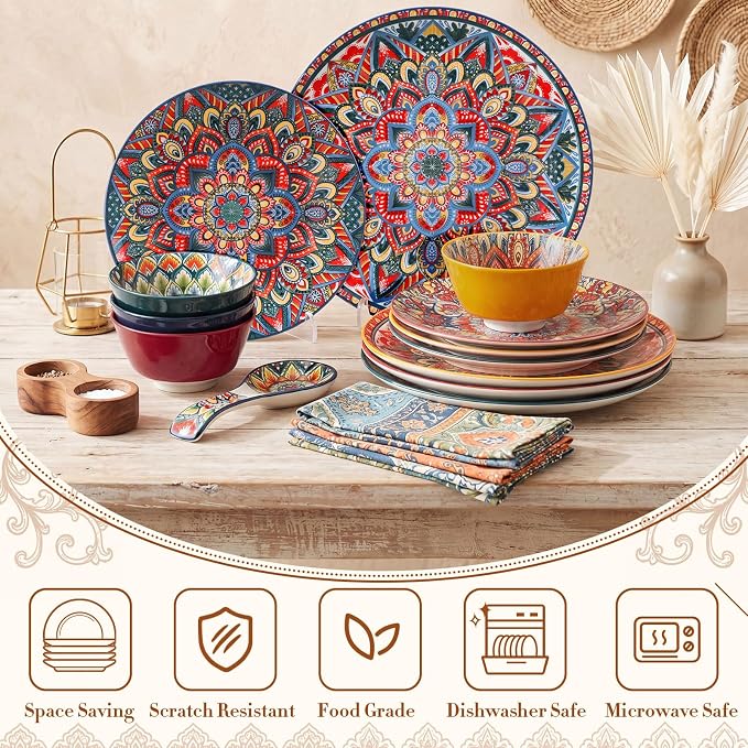 12 Pieces Ceramic Dinnerware Sets Porcelain Plates and Bowls Set Service - Image 6