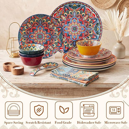 12 Pieces Ceramic Dinnerware Sets Porcelain Plates and Bowls Set Service - Image 6