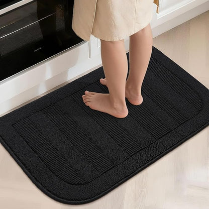 BEQHAUSE 24x40 Inch Kitchen Rug Mat Durable Kitchen Rugs Non-Slip Washable Absorbent Kitchen Mats for Floor Dirt-Resistant Semicircular Kitchen Mat (Black)