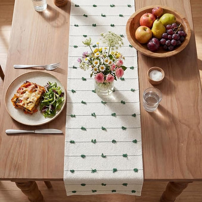 Artoid Mode Dark Green Boho Farmhouse Cotton Woven Table Runner, Seasonal - Image 3
