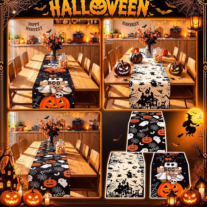 Gilprop 3 Pcs Halloween Table Runners Gothic Tablecloth, 13x72 Inch | Farmhouse - Image 5