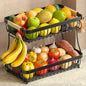2-Tier Fruit Basket with Banana Hangers, Detachable Metal Bowl | Wooden handle by Sevenblue