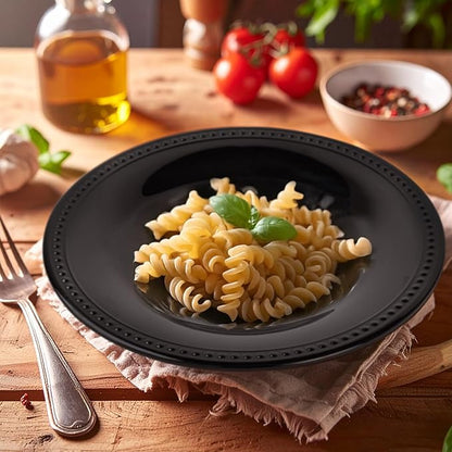 Melamine Beaded Appetizer/Salad/Dessert/Side Plates, Black, Set of 6, 8.5 inch, Platter, Serving Dishes, Kid-Friendly, Chip and Break-Resistant, Durable, for Indoor and Outdoor, Dishwasher Safe