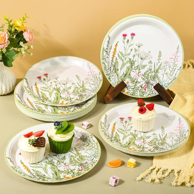 AimFun 24 Pcs Wildflower Diposable Paper Plates 9 Inch Floral Party Plate | - Image 7