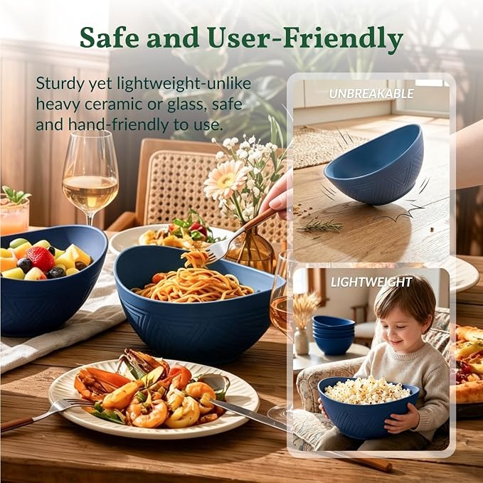 Wheat Straw Bowl Set of 6-60 OZ Large Salad Bowls, Microwave and Dishwasher - Image 6