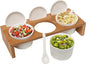 MyGift 10 Pcs Sauce Serving Dish, Hosting Party Essentials Host Gift, 3 Ceramic Ramekin Chip Dip Bowls with Lids & Spoons, Premium Bamboo Server Tray, Condiment Pot Entertaining