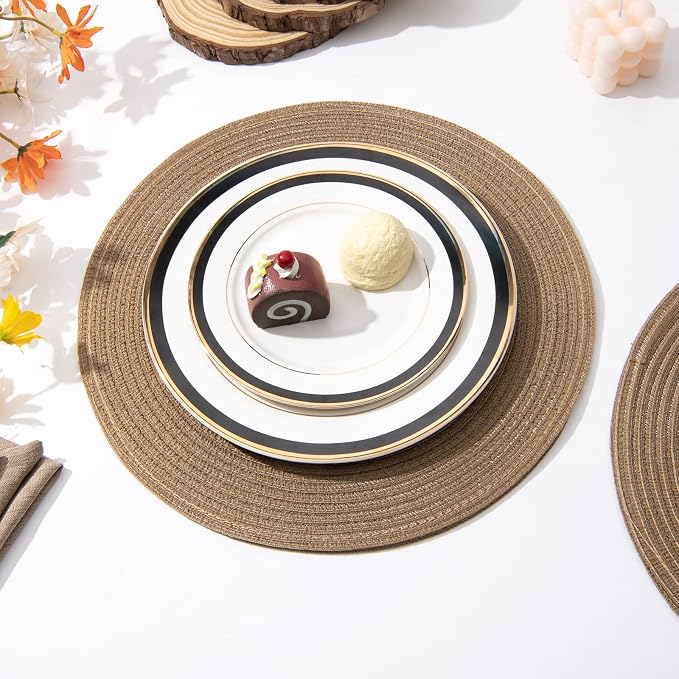 SHACOS Round Braided Placemats Set of 6 Washable Cotton Polyester 15 inch Round - Image 4