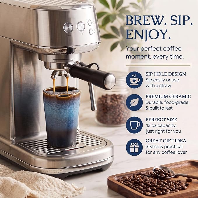 1 Pack Ceramic Coffee Mug with Sip Hole, 14.5 oz Handleless Tumbler Cup with 1 - Image 5