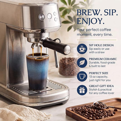 1 Pack Ceramic Coffee Mug with Sip Hole, 14.5 oz Handleless Tumbler Cup with 1 - Image 5