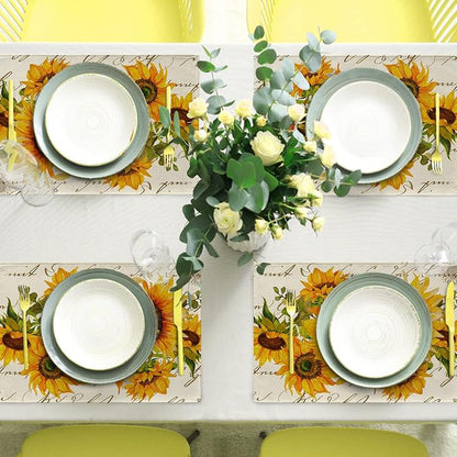 Seliem Fall Sunflower Placemats Set of 4, Spring Summer Yellow Floral | Flowers - Image 7