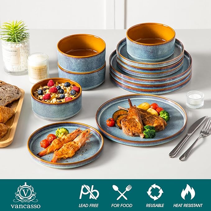 vancasso ONION Ceramic Dinnerware Sets, 12 Pieces Stoneware Plates and Bowls - Image 3