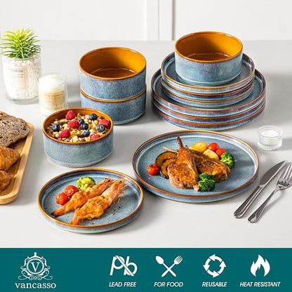 vancasso ONION Ceramic Dinnerware Sets, 12 Pieces Stoneware Plates and Bowls - Image 3