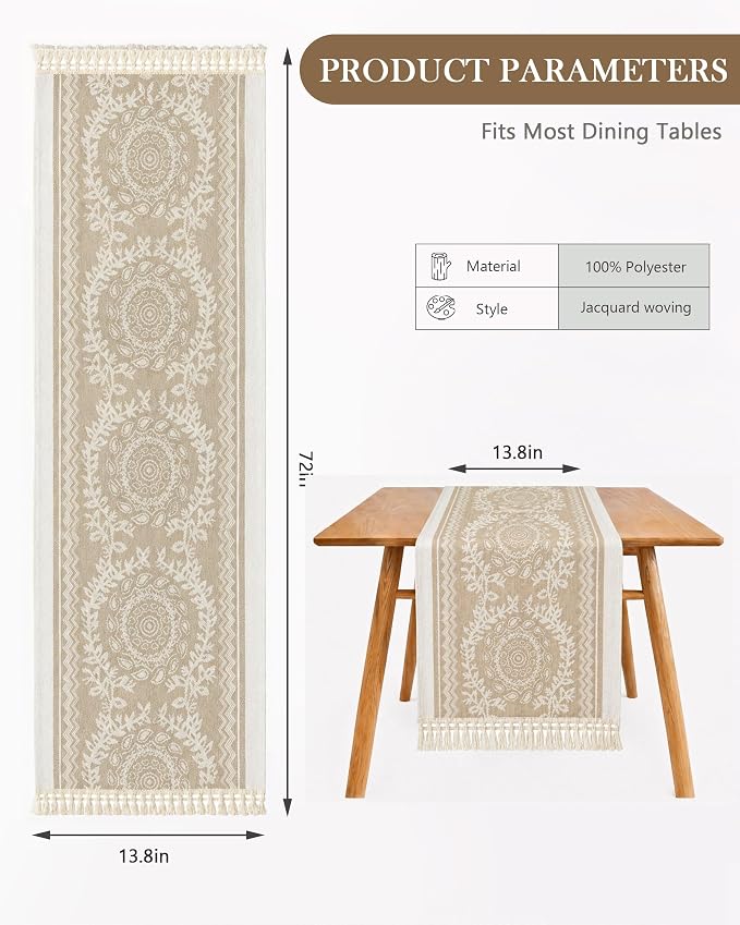 Table Runner, 13.8 x 72 Inch, Jacquard Woven - Image 7