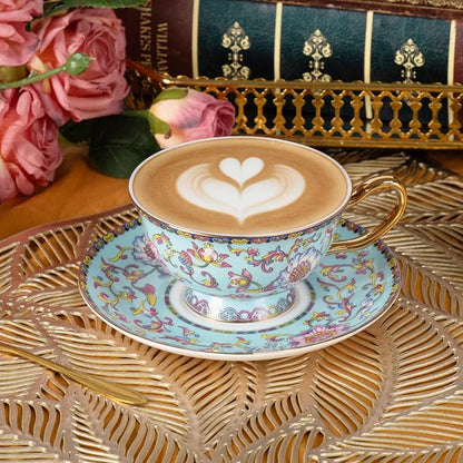 KAMMAK Tea Cups and Saucers Set of 2, Porcelain Coffee Cups, JBE021 | Stackable - Image 3