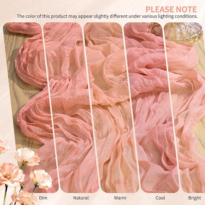 Showgeous 2 Pack Coral Cheesecloth Table Runners Boho Wedding Decor | Rustic - Image 7