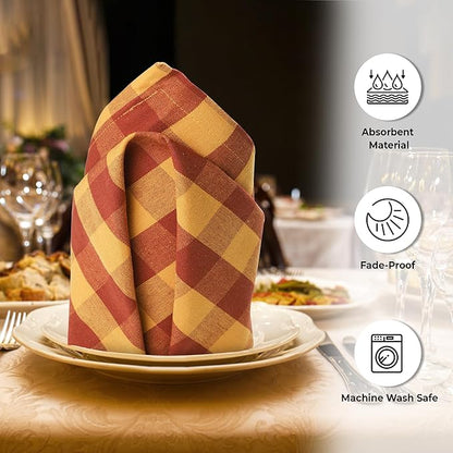 Urban Villa Cotton Dinner Napkins Set of 6, Highly Absorbent 20x20 Inches Premium Cloth Napkins Hotel Quality Reusable & Washable Table Dinner Napkins for Home & Weddings - Brick/Gold