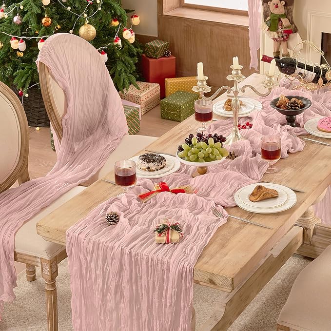 12 Pack Dusty Pink Cheesecloth Table Runner Boho Gauze Home Decor | 120 Inch - Image 4
