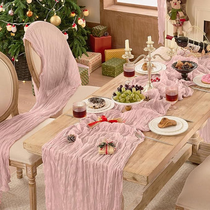 12 Pack Dusty Pink Cheesecloth Table Runner Boho Gauze Home Decor | 120 Inch - Image 4