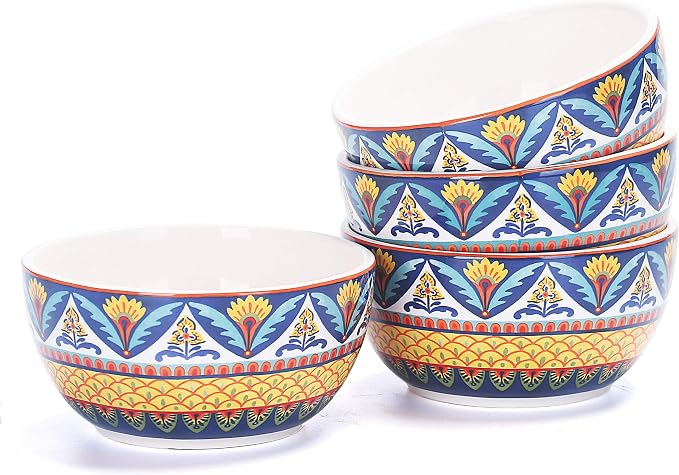 Bico Havana Cereal Bowls Set of 4, 26 oz Deep Ceramic Soup Bowls by Bico