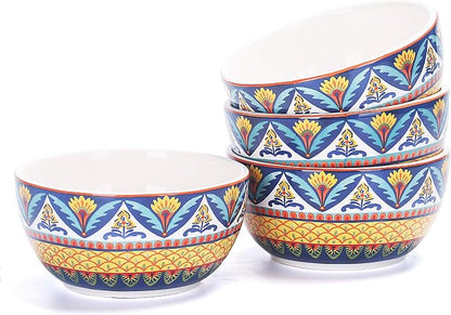 Bico Havana Cereal Bowls Set of 4, 26 oz Deep Ceramic Soup Bowls by Bico