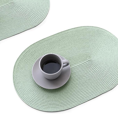 FunWheat Oval Braided Placemats Set of 4 Table Mats for Dining Tables Washable Heat Resistant Place Mats for Indoor Outdoor Use 12 x18 Inch (Oval Fog Green, 4pcs)