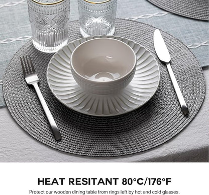 Round Placemats Set of 12 Plastic Woven Placemats Washable Wipeable Table Mats for Dining Table Heat Resistant Non-Slip Circle Place Mats (Gray)