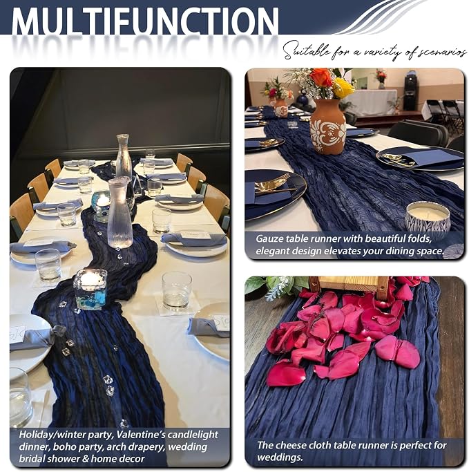 8 Pack Navy Blue Cheesecloth Table Runner 17x108 inch Boho Gauze Cheese Cloth - Image 7