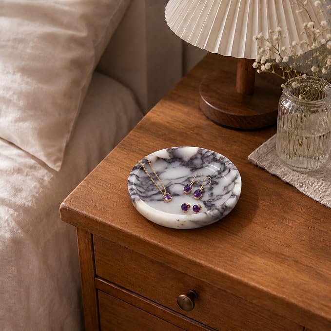 Small Natural Marble Jewelry Tray Key Plate Holder Dish Trinket Decor Catch All - Image 3
