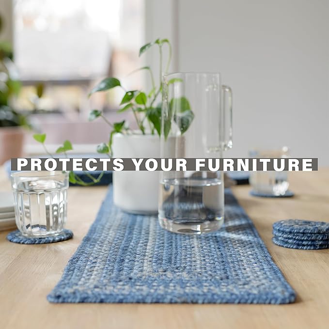 Homespice Denim Jute Braided Long Table Runner, Country Coastal Decor, Blue Rectangle 11x36 - Rich Colors, Easy to Clean, Durable and Protects Furniture
