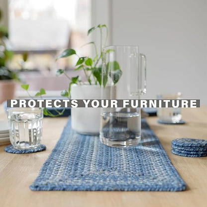 Homespice Denim Jute Braided Long Table Runner, Country Coastal Decor, Blue Rectangle 11x36 - Rich Colors, Easy to Clean, Durable and Protects Furniture