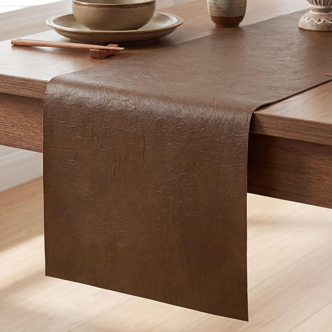 Artoid Mode Brown Double Sided Vinyl Faux Leather Table Runner, Seasonal by ArtoidMode