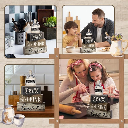 Moucuny 4 Pcs Farmhouse Kitchen Decor Wooden Plate Farmhouse Table Decor Black - Image 4