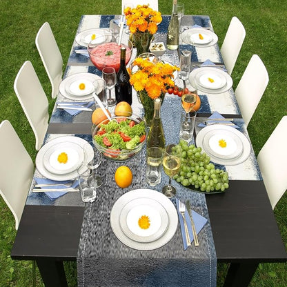 Table Runner and Placemats Set of 6, Abstract Farmhouse | Painting Blue Grey - Image 7