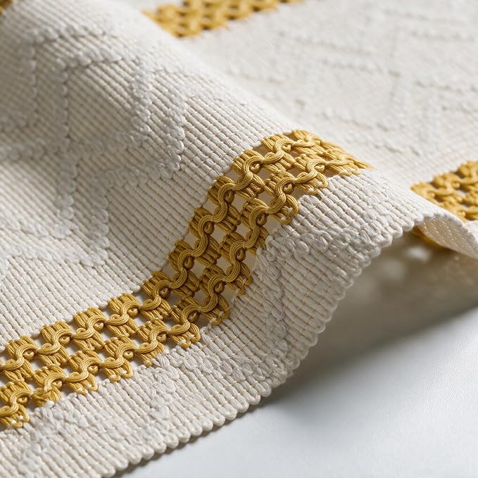 Artoid Mode Yellow Stripe Woven Rustic Table Runner 12x72 Inch | Holiday - Image 6
