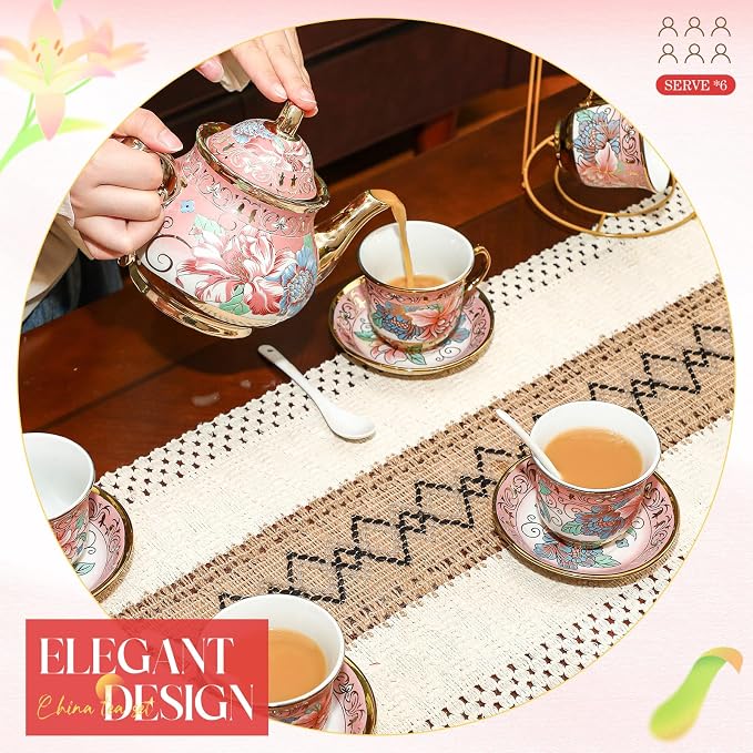 20 Pcs Porcelain Tea Set for Adults - Image 3