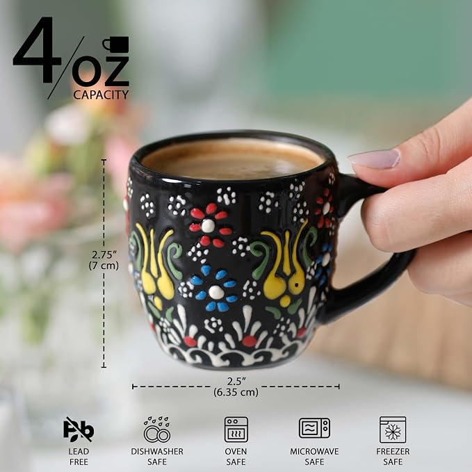 Espresso Cups Set of 2 | 4 oz Small Espresso Cups | Turkish Tea Cups | - Image 3